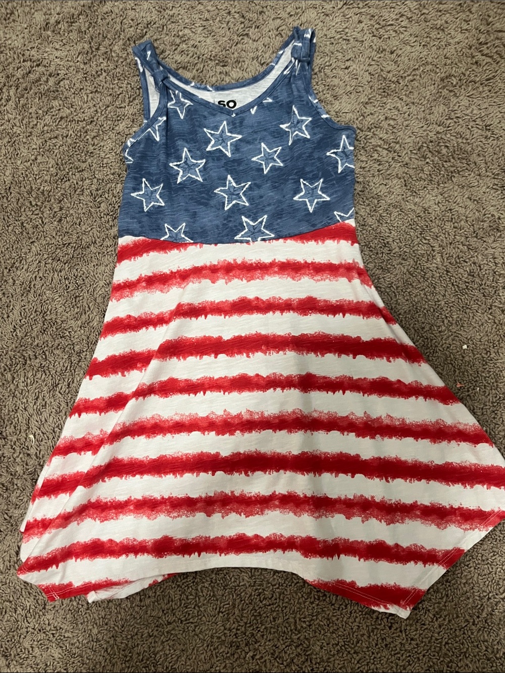 SO Girls' Tank Dress in Blue, Red & White Star-Stripe Print